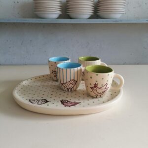 SET 4 TAZZINE DA CAFFÈ CON VASSOIO 26cm