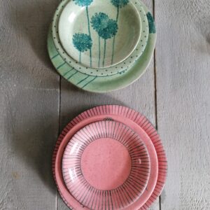 SET DA 2 PORTATE VERDE/ROSA piano ø27cm - fondo ø22cm - frutta ø19c