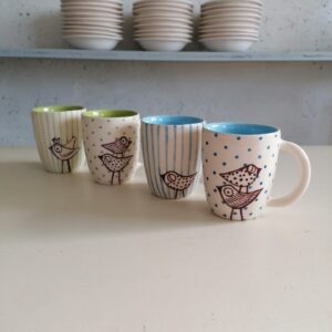 TAZZE DA CAPPUCCINO VERDI e CELESTI h9cm set 4 pezzi