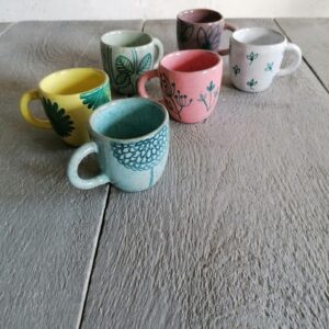 SET OF 6 MIXED COLOUR COFFEE CUPS h6cm