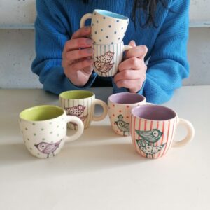 グリーン・ライトブルー・ライラック コーヒーカップ6個セット h6cm